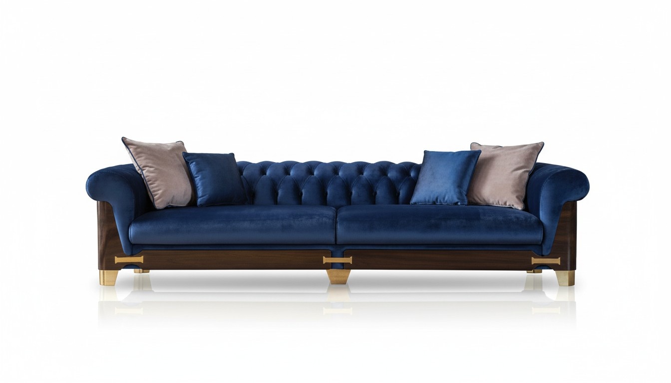 Chesterfield Viersitzig Sofa 4 Sitzer Sofas Blau Stoff Luxus Modern