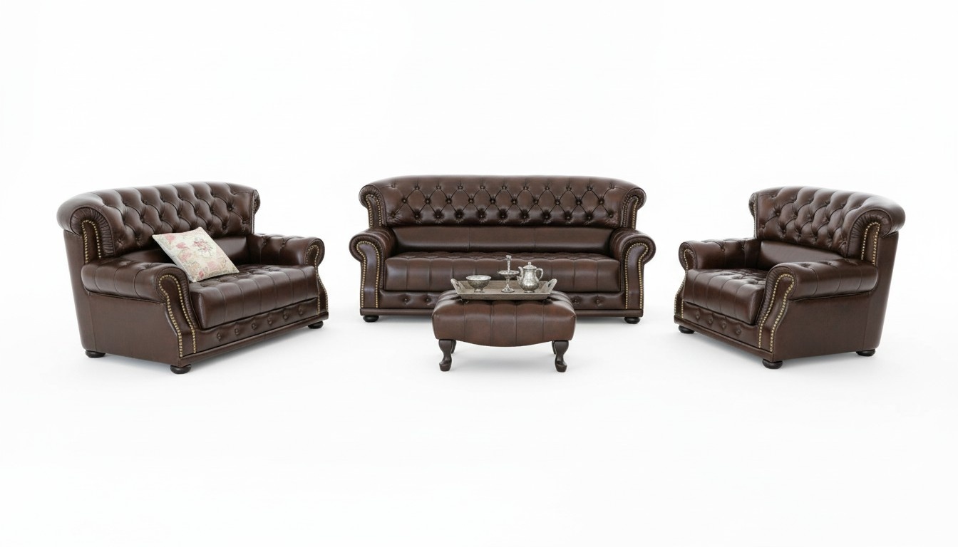 Chesterfield Vollleder 3+2+1 Sofagarnitur Couch Polster Sitz Garnitur Arlington