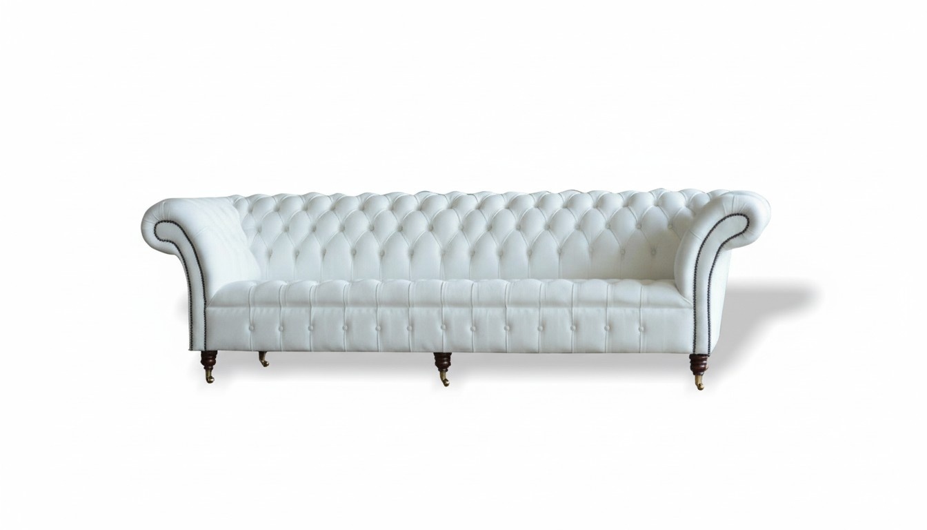 Chesterfield Weiße Leder Design Couchen Sofa Ledersofa Samt Stoff Textil