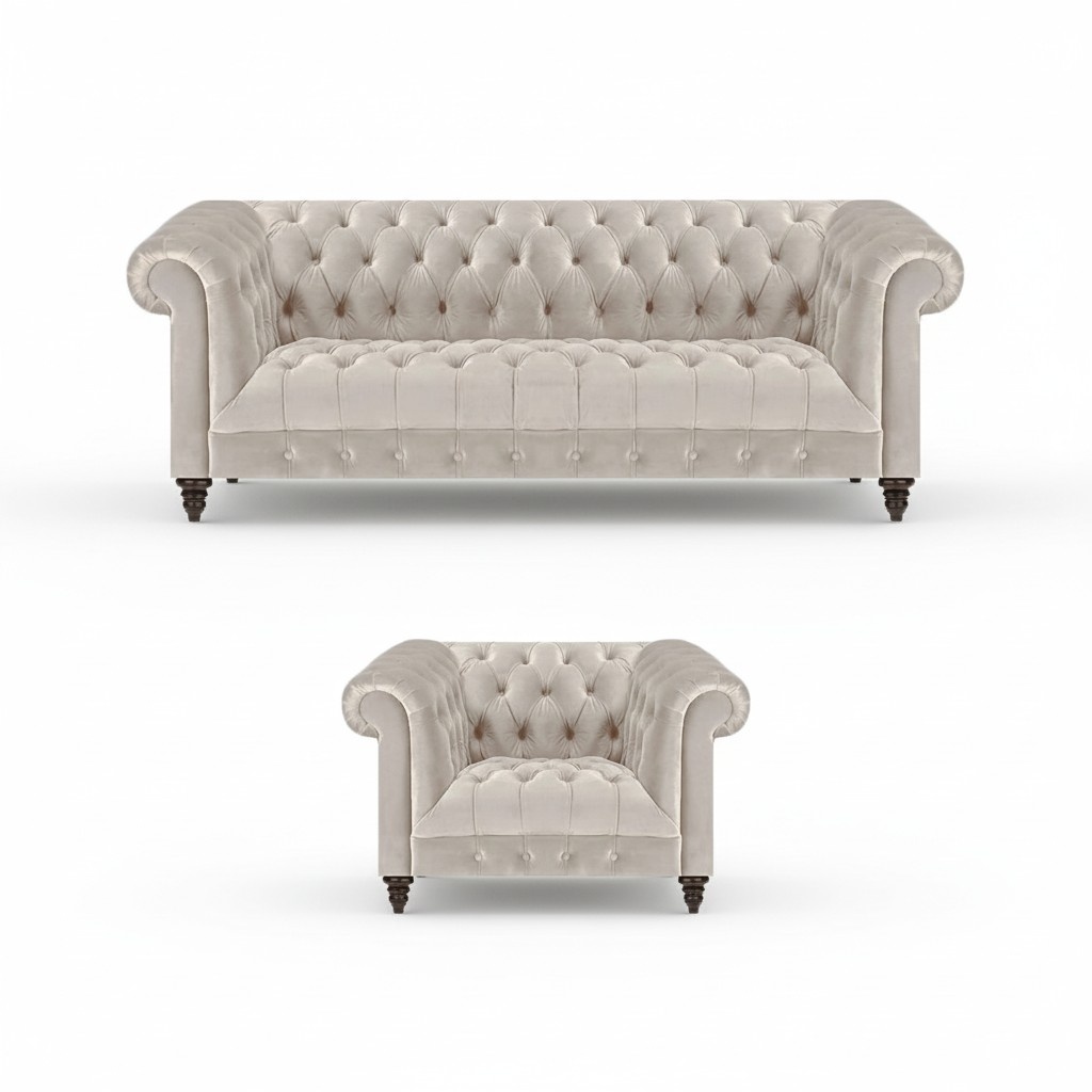 Chesterfield Weiße Polstergarnitur Luxuriöser 3-Sitzer Textil Sessel