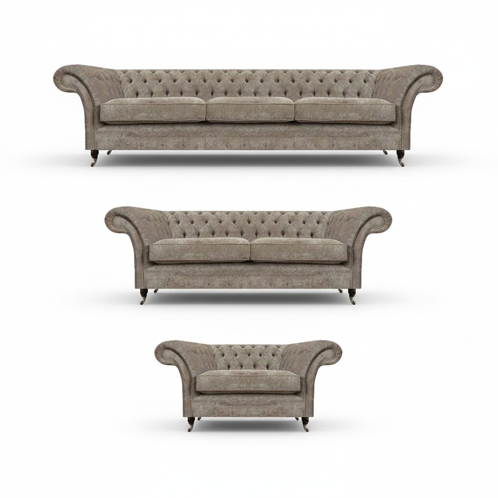 Chesterfield Wohnzimmer Graue Garnitur Polstercouchen Luxus Sofas 3tlg