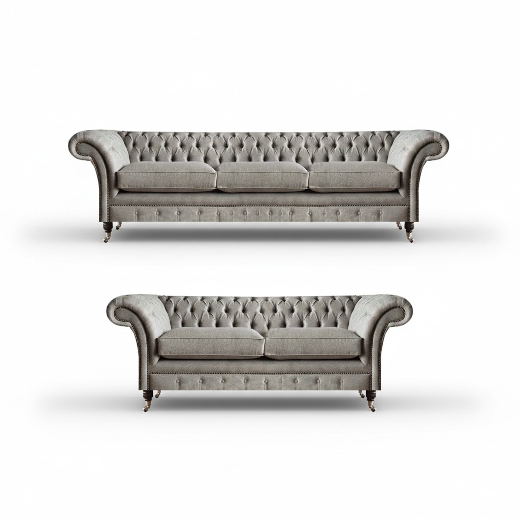 Chesterfield Wohnzimmer Textilgarnitur Designer Dreisitzer 2-Sitzer 2tlg