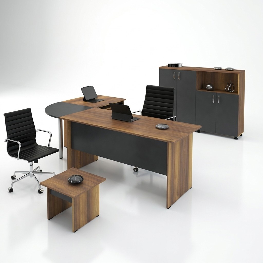Computermöbel Arbeitstisch Büromöbel Eckbürotisch 3tlg Holz Set Grau