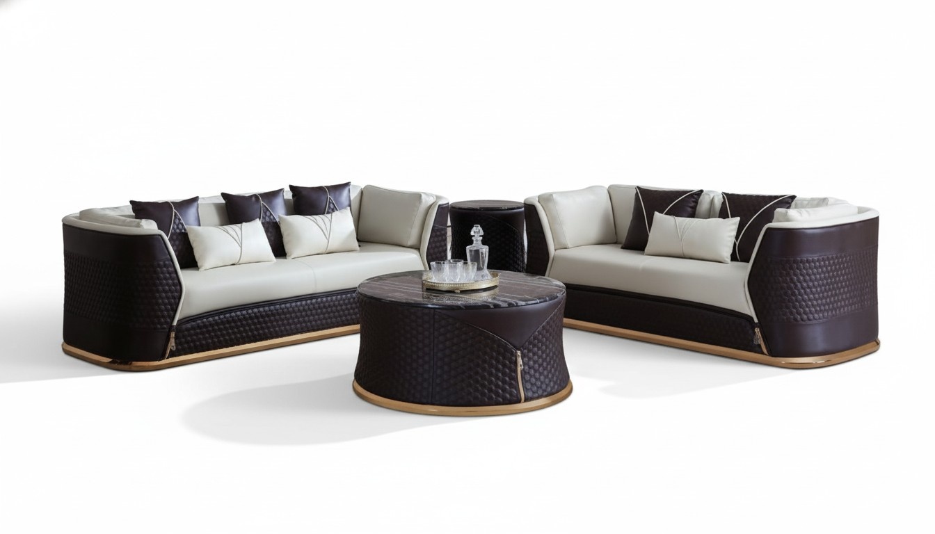 Couch Tisch Kaffee Beistell Design Modern Rund Wohnzimmer Runde Tische Leder Neu