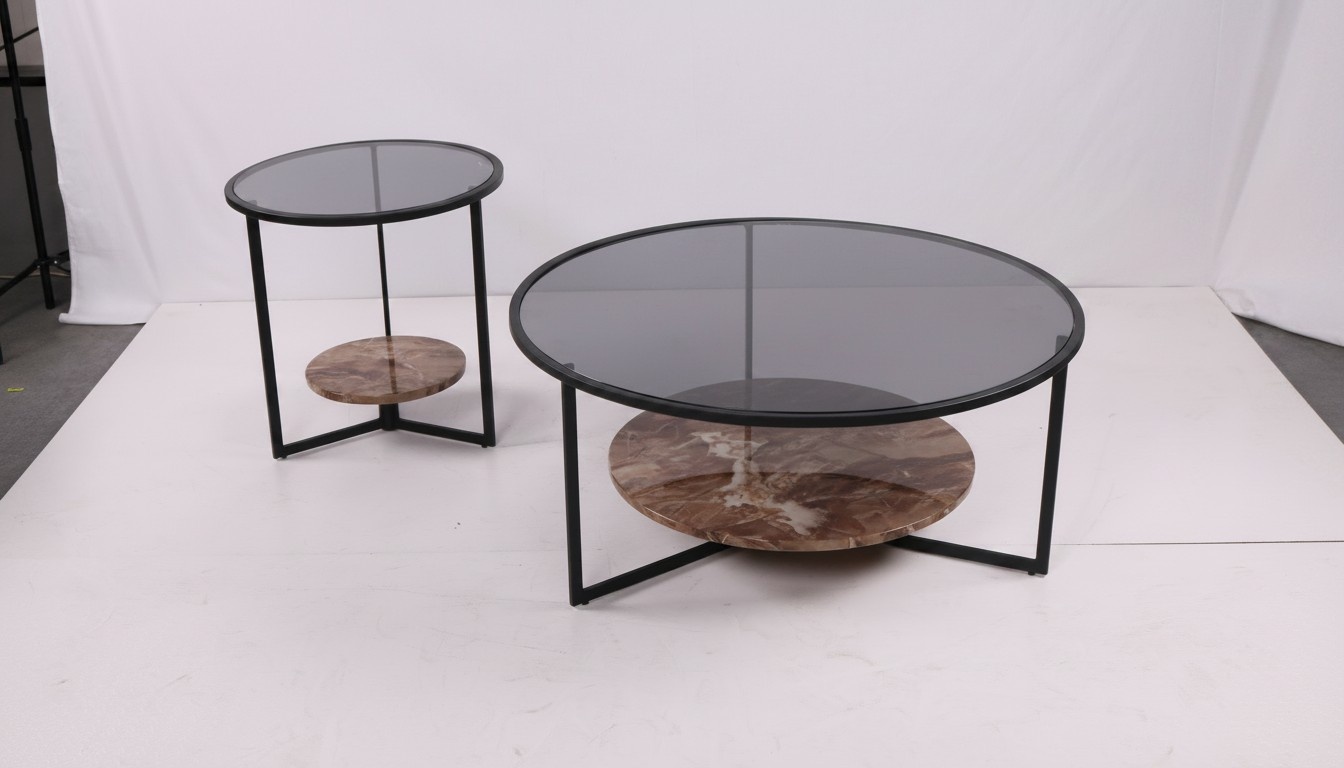 Couch Tisch Kaffee Beistell Design Luxus Rund Tische Sofa 2x Set Garnitur Neu