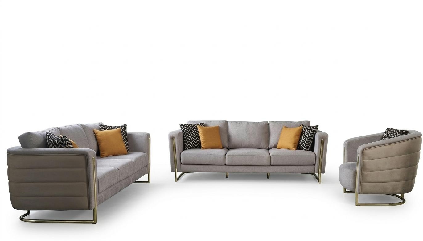 Couchgarnitur Stoffsofa Sofagarnitur Polstersofa Grau Modern Set 3tlg
