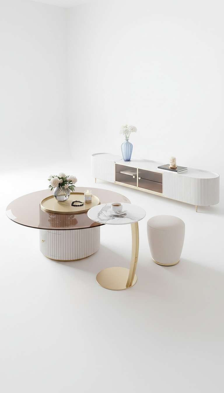 Couchtisch Design Luxus Möbel Hocker 2tlg. Set Tische Tisch Fußhocker Holz Neu