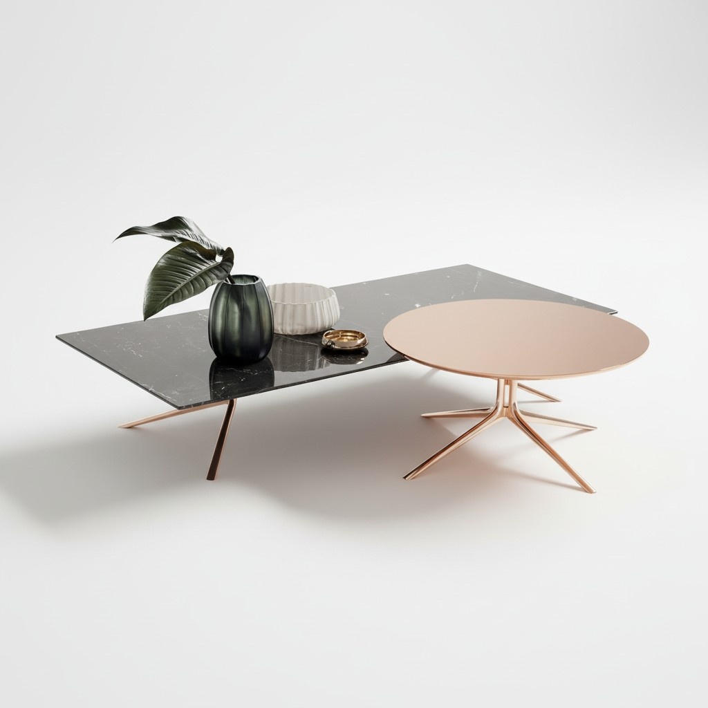 Couchtisch Design Metall Marmor Rund Gold Italien Möbel Tisch Wohnzimmer