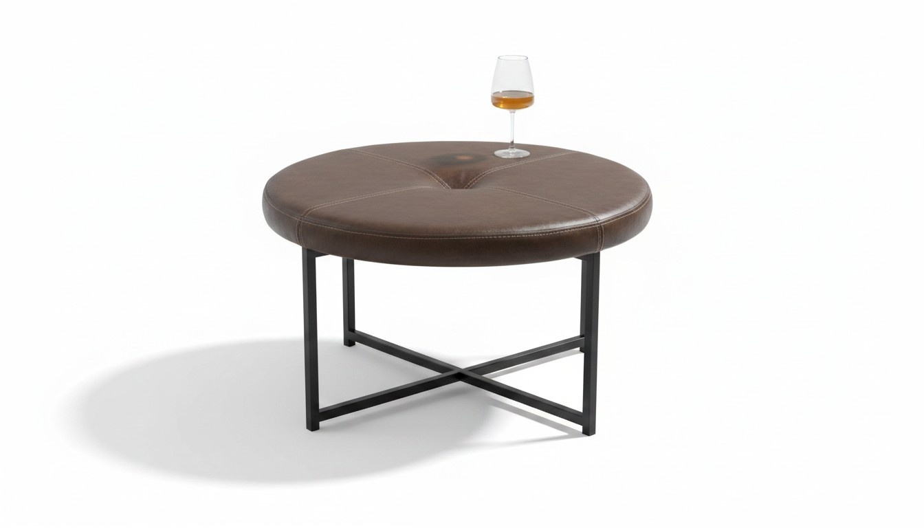 Couchtisch hochwertige Ledertischplatte Metallbeine Wohnzimmermöbel Dunkelbraun
