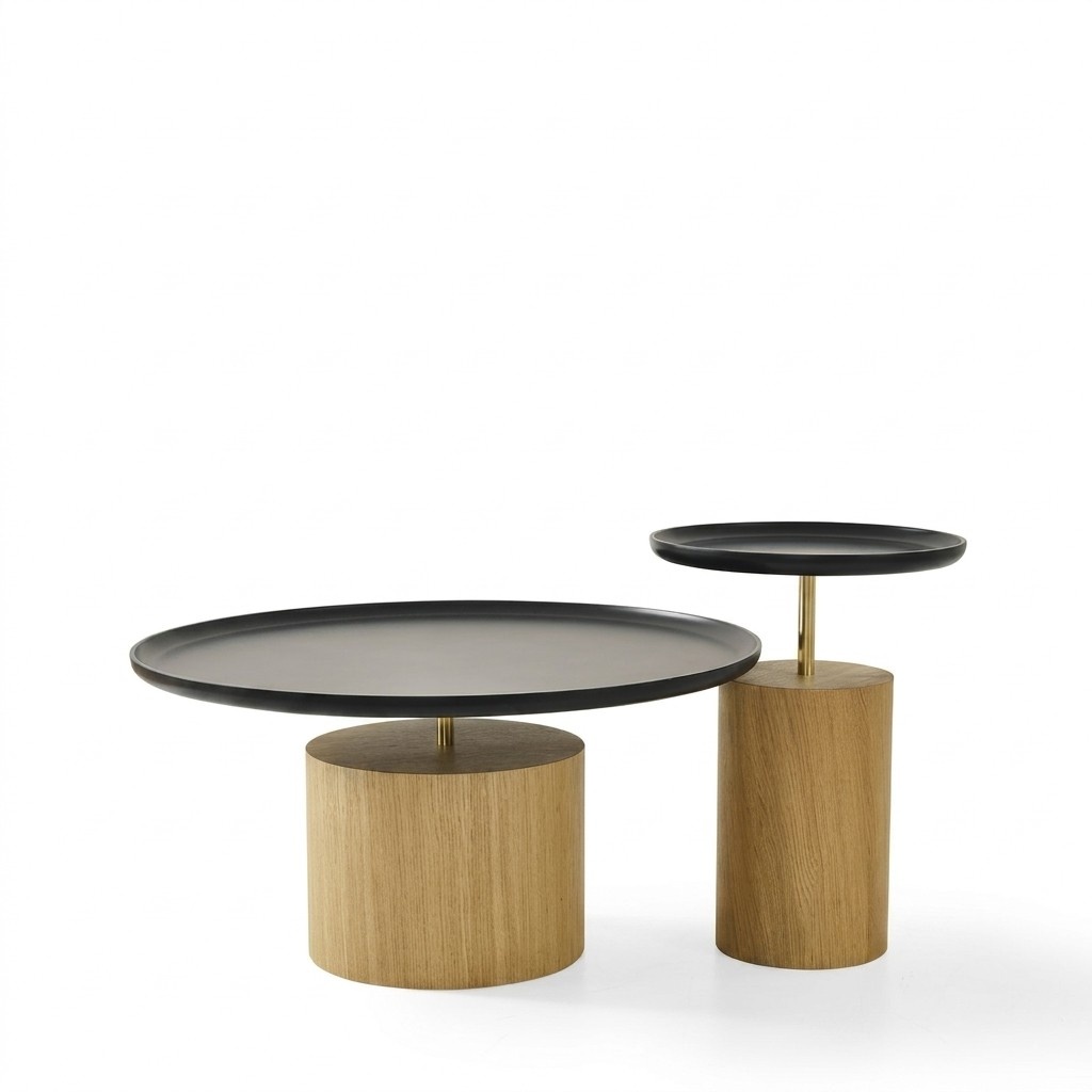 Couchtisch Luxus Holz Design Tisch Beistelltisch Schwarz Runde Tische Neu