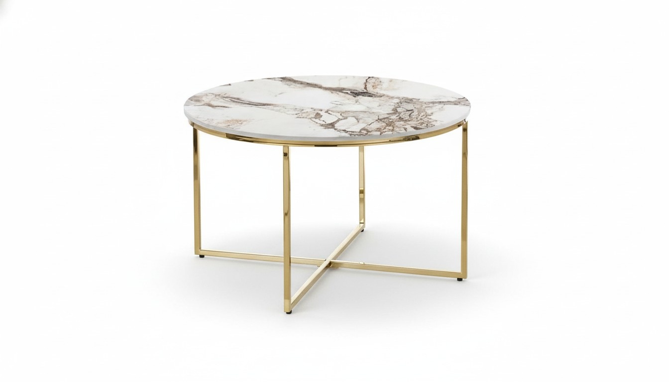 Couchtisch modern Wohnzimmermöbel minimalistische Metalltischplatte Beige Neu