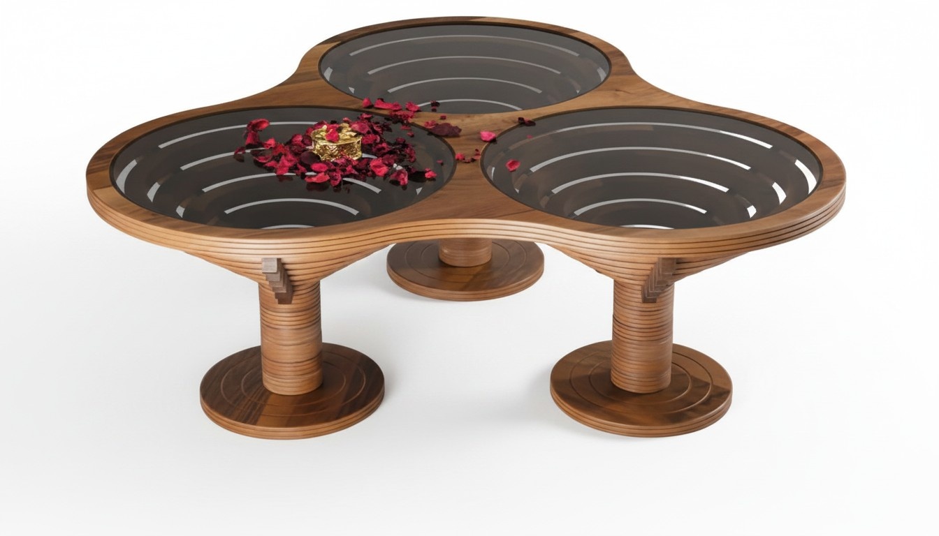 Couchtisch Original Wohnzimmertisch Kaffeetisch Dreieck Holz Braun