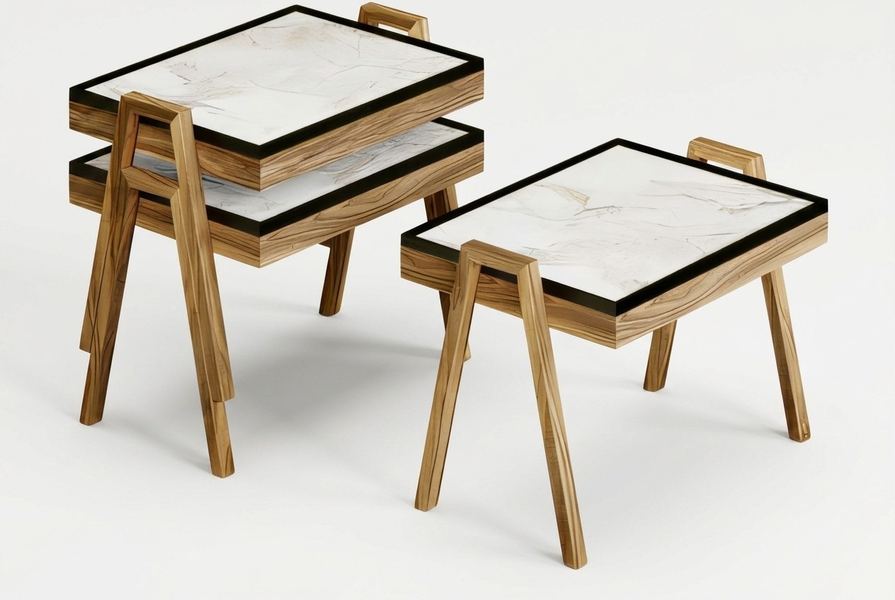 Couchtisch-Set aus Holz in Beige modern eleganter Wohnstil