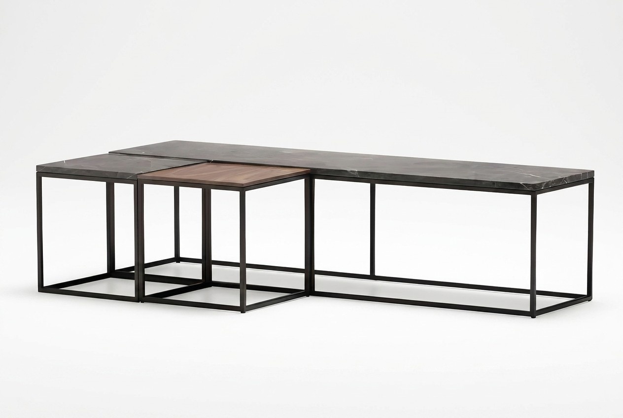 Couchtisch-Set aus Metall in Grau modern elegantes Wohnzimmermöbel
