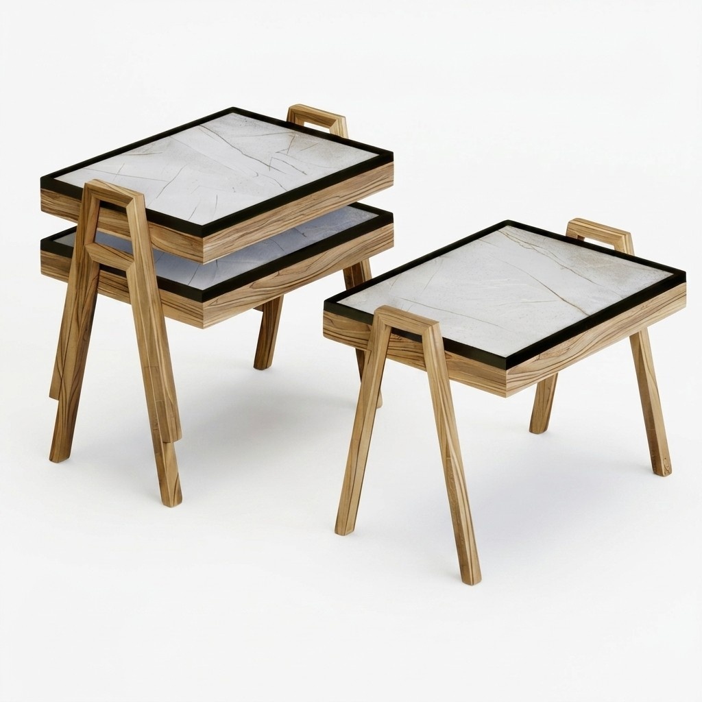Couchtisch-Set Holz Beige Modern Elegant Wohnzimmermöbel