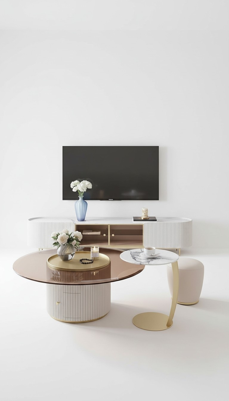 Couchtisch Sideboard 2tlg Led Wohnzimmer Beleuchtete Möbel Tisch Lowboard Glas