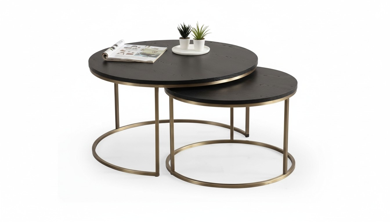 Couchtische 2-teilig oben und unten Messing-Metallbeine hochwertiges Wohnzimmer