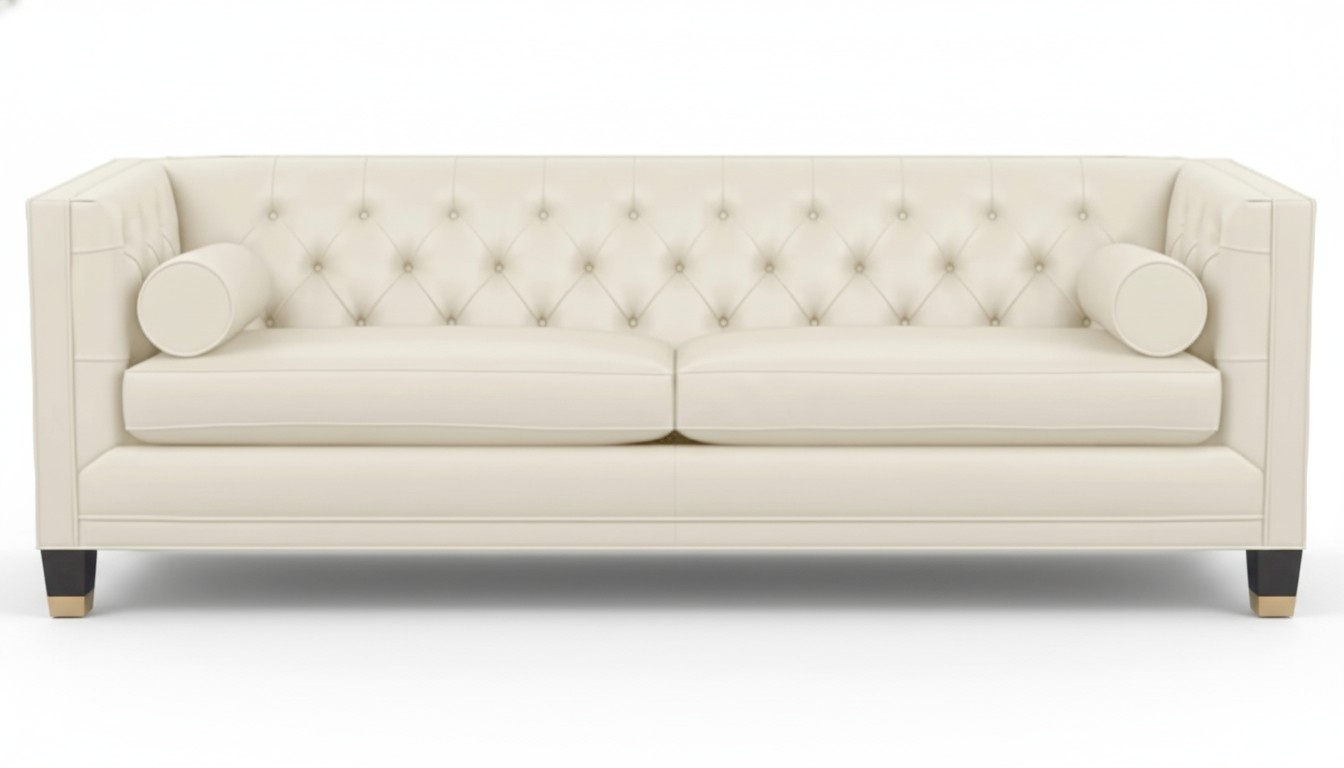 Creme Dreisitzer Chesterfield Modern Design Couchen Leder Sofa Samt Möbel Neu