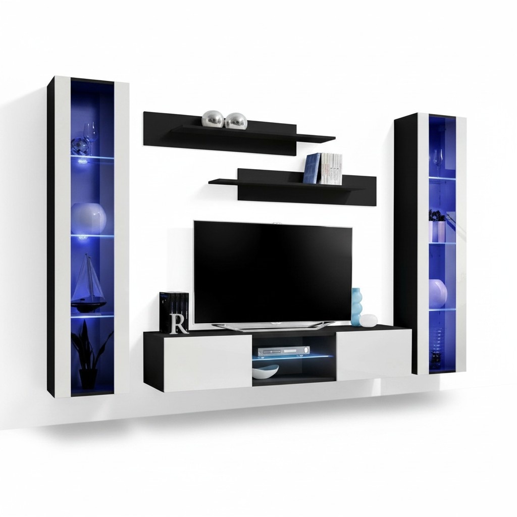 Wohnzimmermöbel Designer Wohnwand Hänge Vitrine V-Ständer Neu Einrichtung