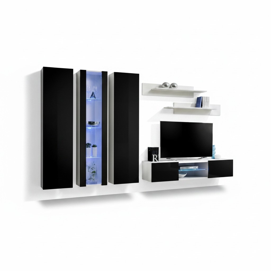 Wohnzimmer Einrichtung TV-Ständer Hänge Vitrine Luxus Wandschrank Neu