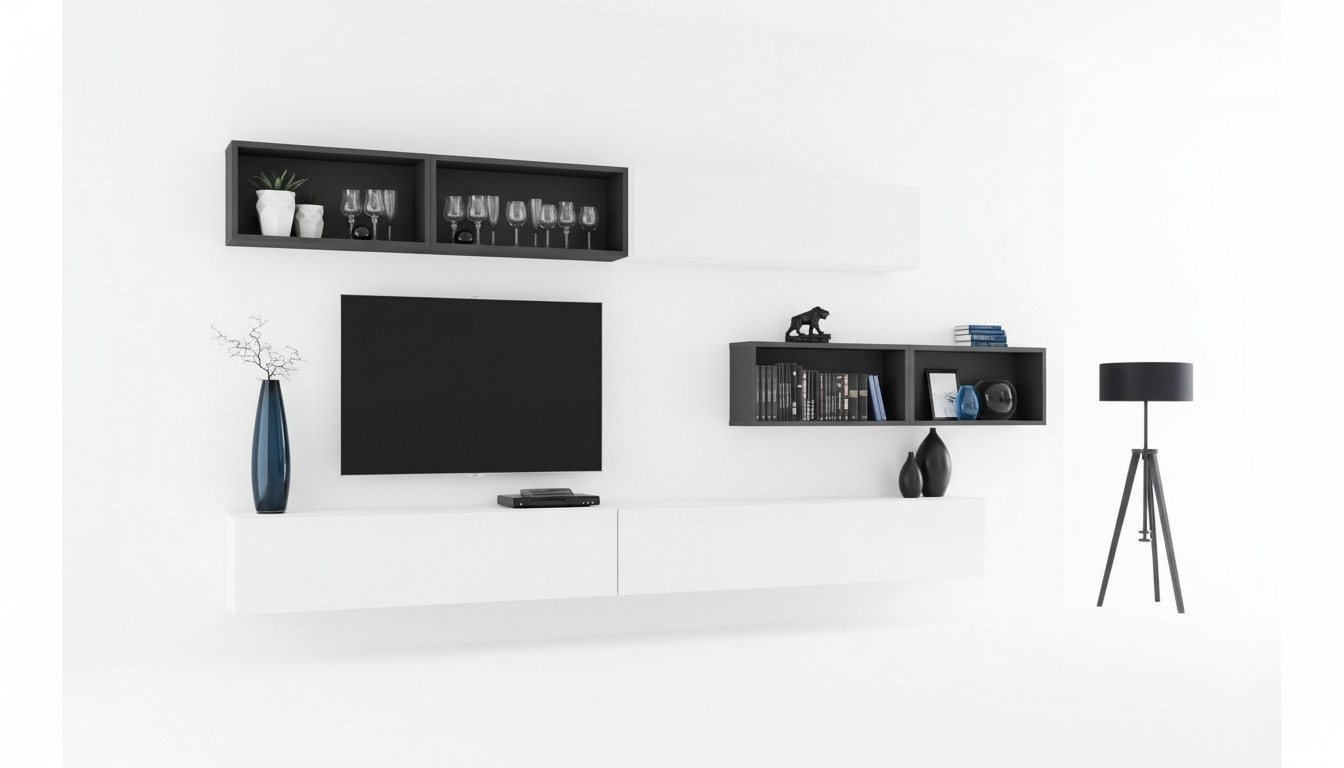 Wohnzimmer Wohnwand Lowboard Modern Designer TV-Ständer Wand Regale