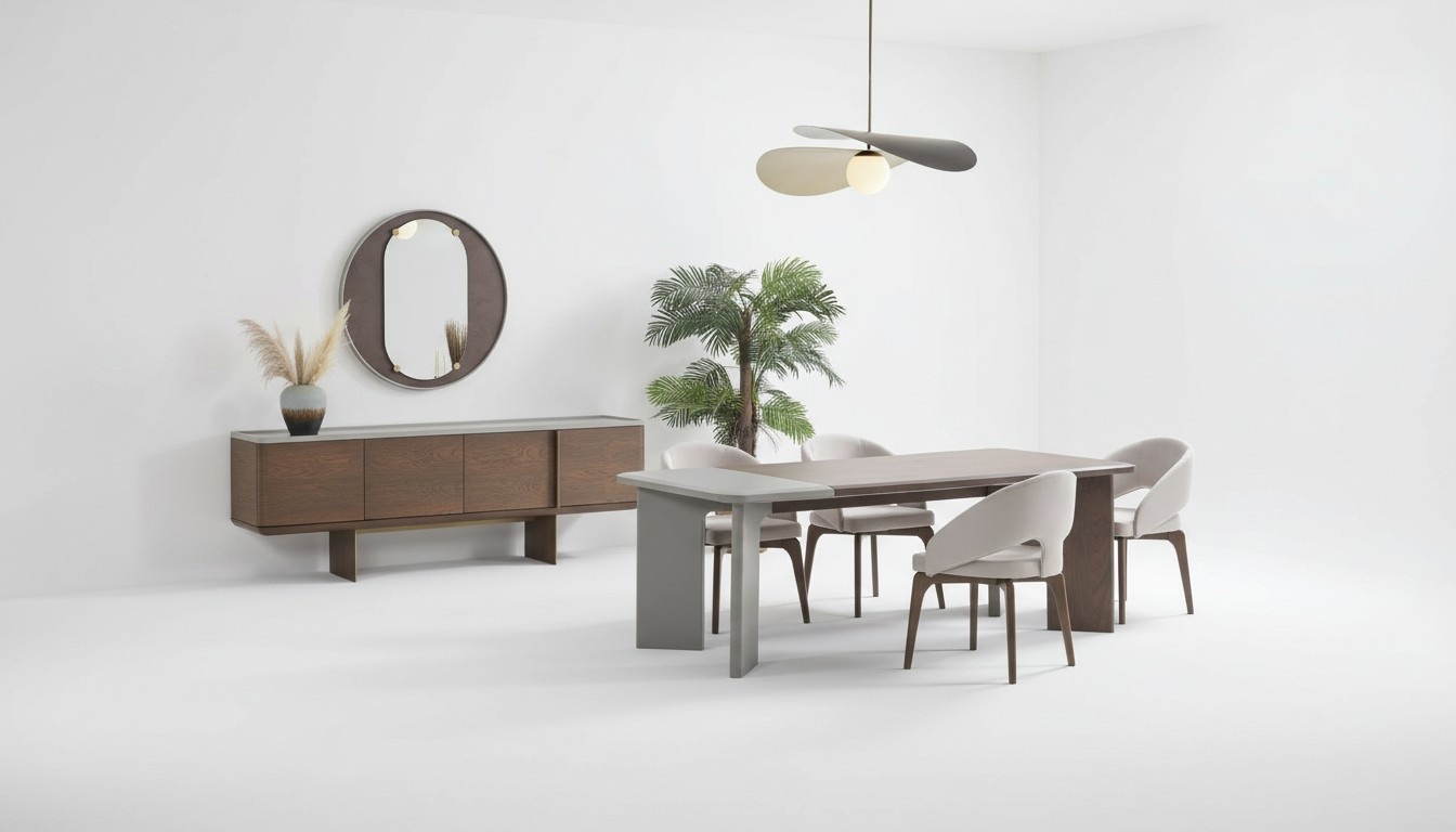 Große Esszimmer Garnitur Designer Esstisch 4x Stühle Sideboard Spiegel