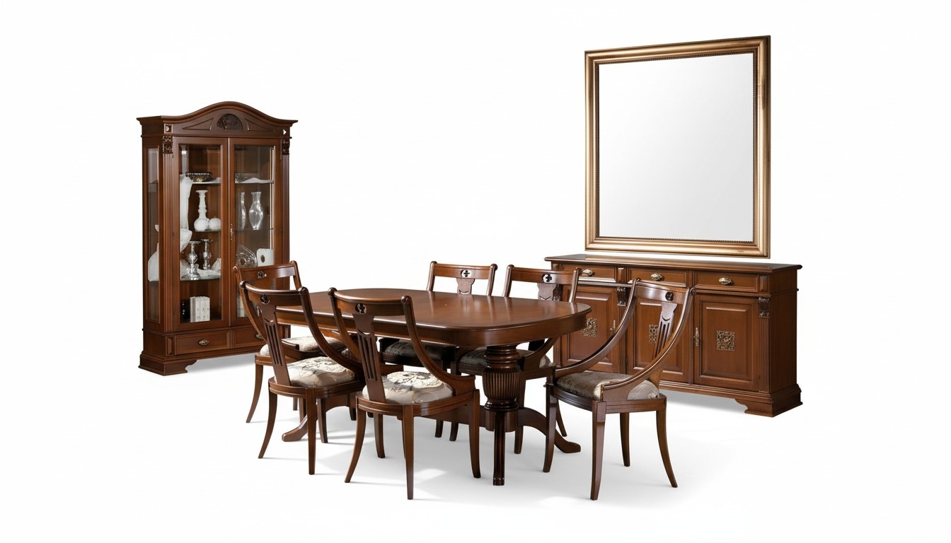 Komplett Set Esstisch 6 Stühle Esszimmer Set Vitrine Buffet 9tlg. Set Barock neu