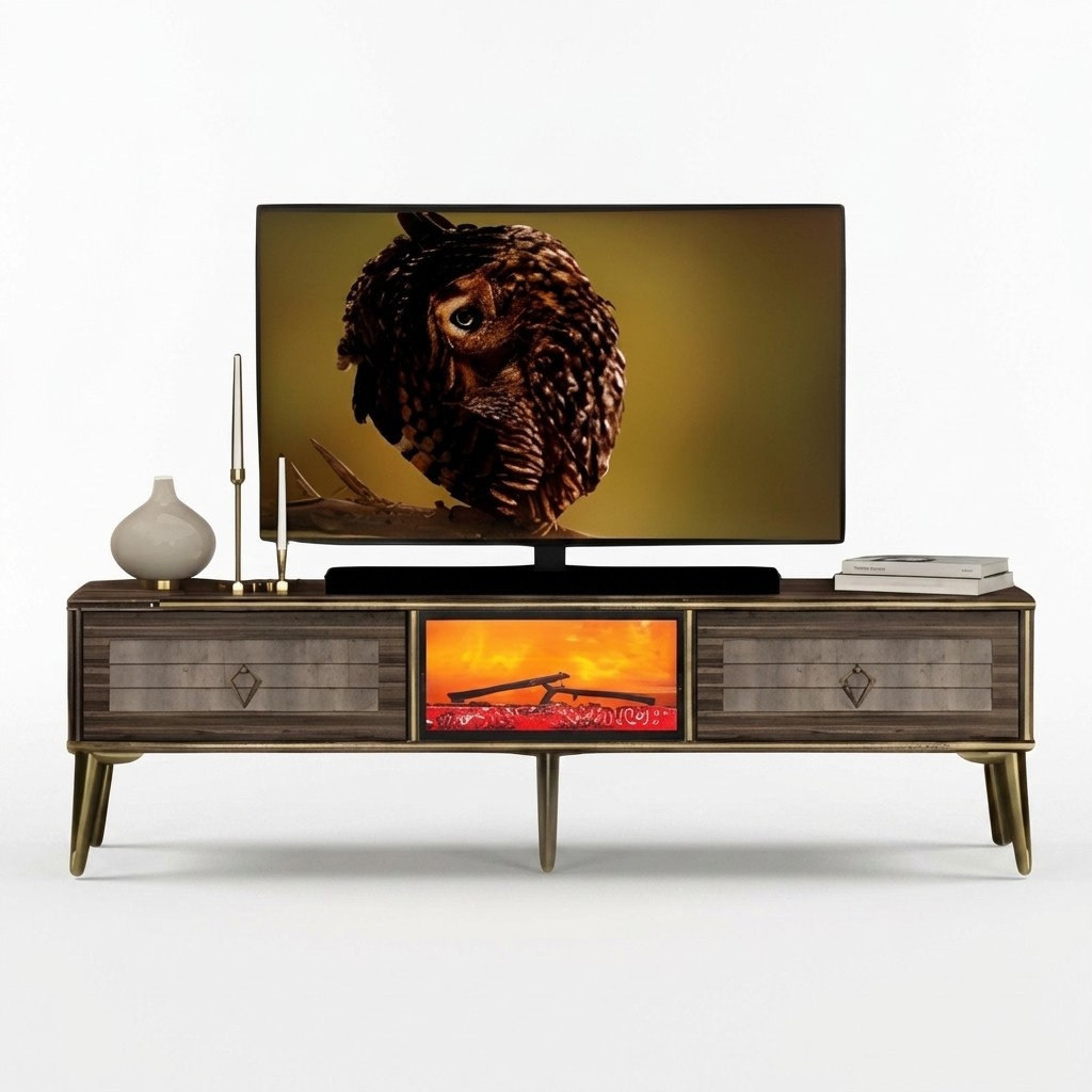 Der TV-Lowboard mit Flammeneffekt schafft eine gemütliche Atmosphäre