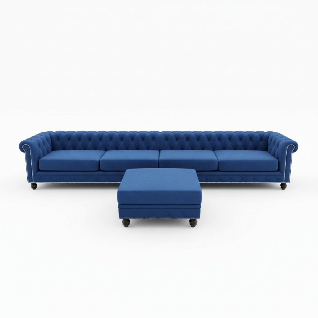 Desiger Chesterfield Sofagarnitur Textil Blau 4 m XXL+ Hocker Couch Polster
