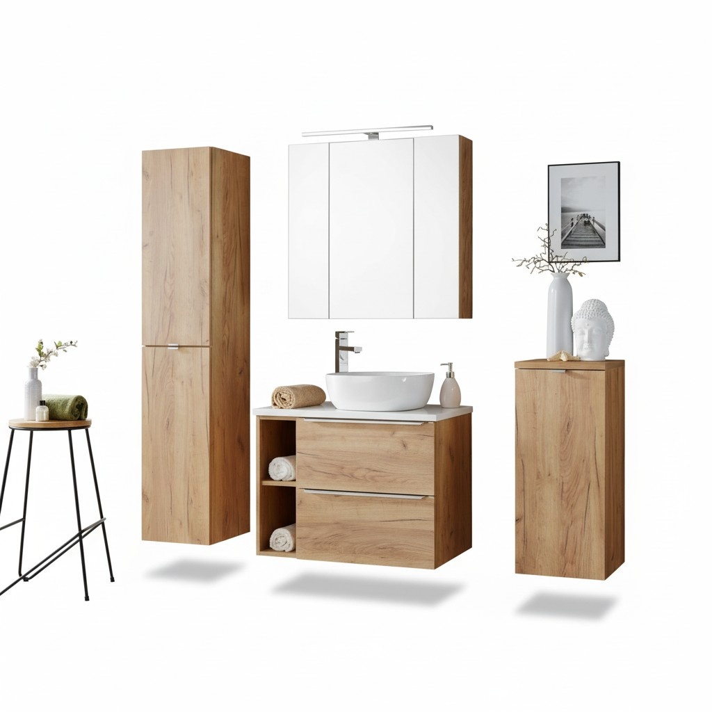 Design Badezimmer Möbel Bad 5 tlg. Set Garnitur Schrank Waschbecken Badmöbelsets