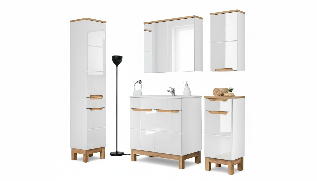 Design Badezimmer Möbel Bad Set Garnitur Schrank Waschbecken Badmöbelsets 5tlg.