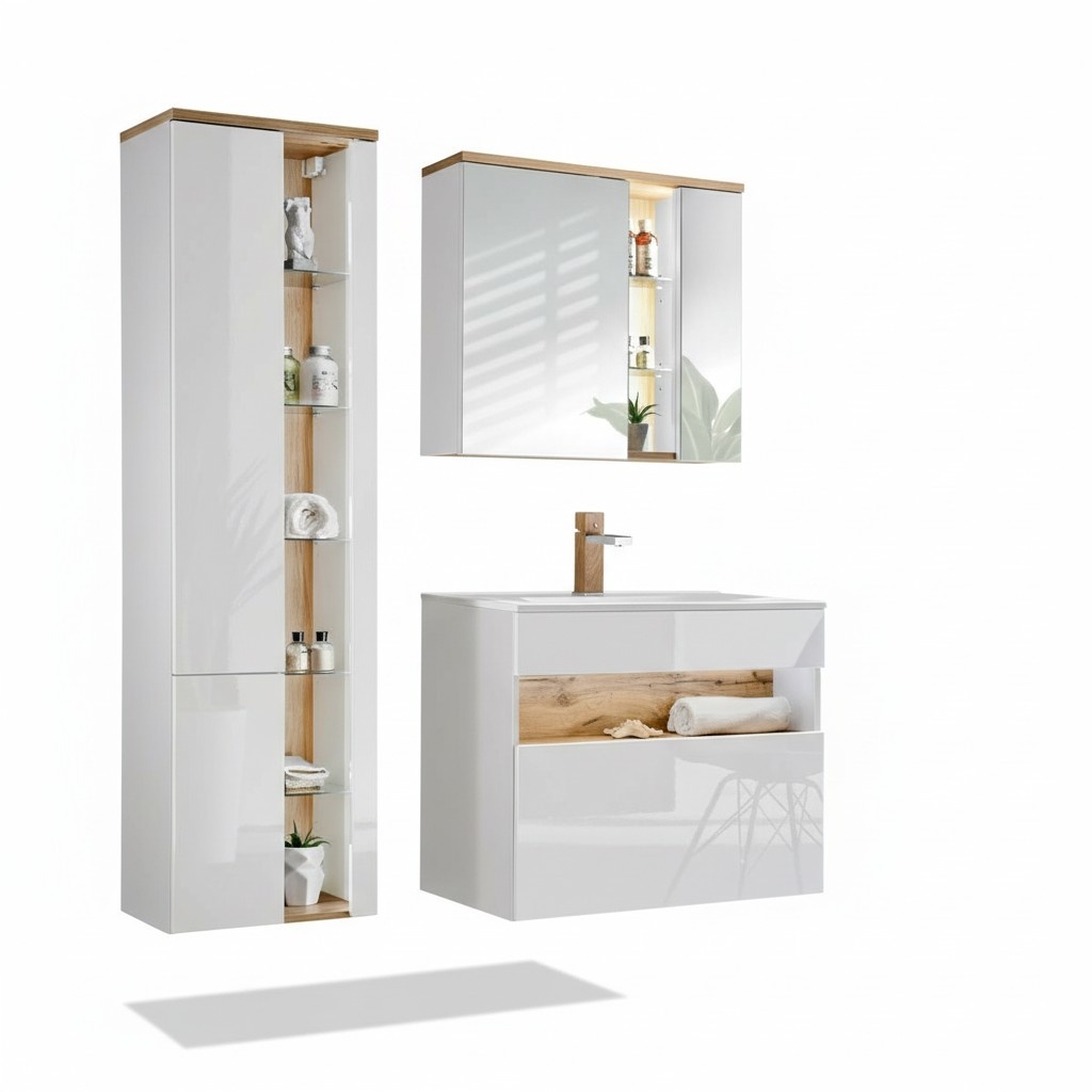 Design Badezimmer Möbel Bad 3 tlg. Set Garnitur Schrank Waschbecken Schränke neu