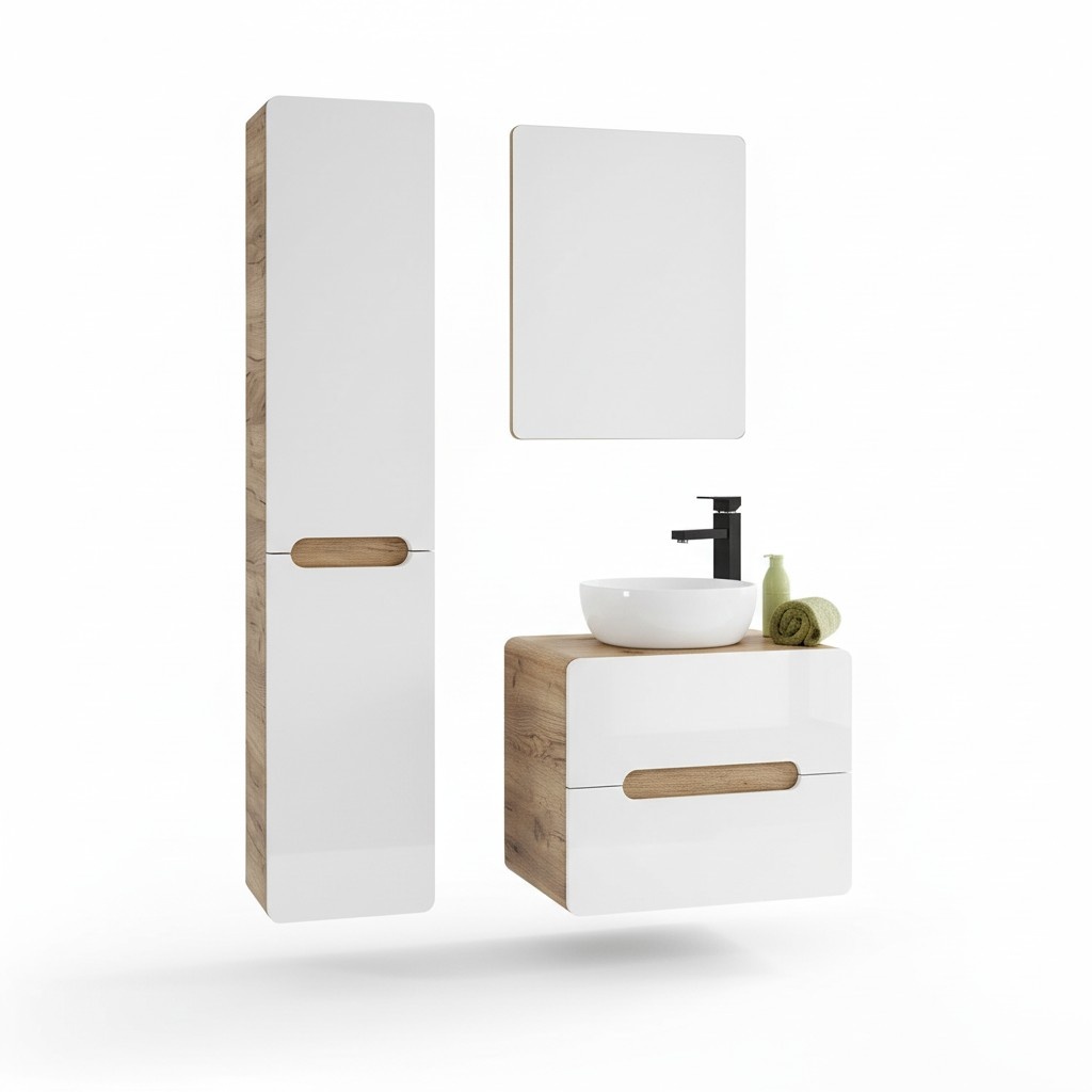 Design Badezimmer Möbel Bad Garnitur Schrank Waschbecken Beleuchtung 3tlg. Set