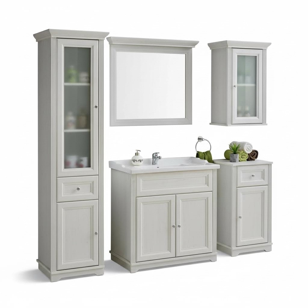 Design Badezimmer Möbel Bad 5 tlg. Set Garnitur Schrank Waschbecken Holz Neu