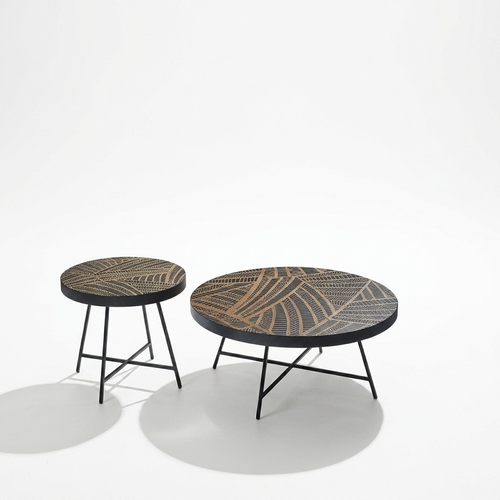 Design Beistell Couchtische Kaffeetisch Rund Tische Schwarz Luxus 2tlg