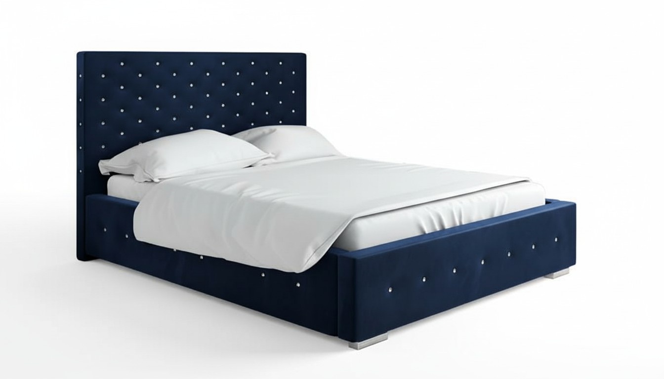 Design Bett Textil Samt Polster Hotel 180x200 cm Betten Blau Schlafzimmer Neu