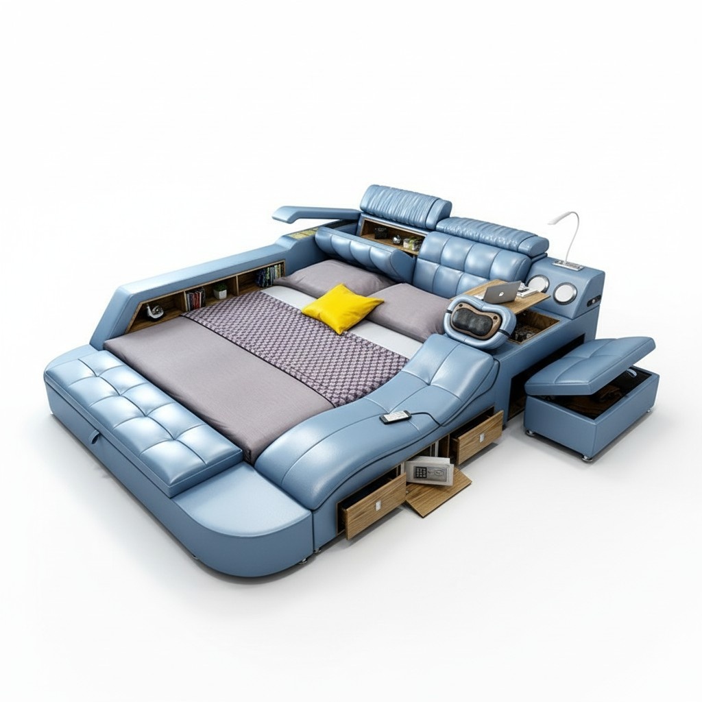 Design Bett XXL Big Leder Hotel Polster 180x200 Multifunktion Regal Betten Neu