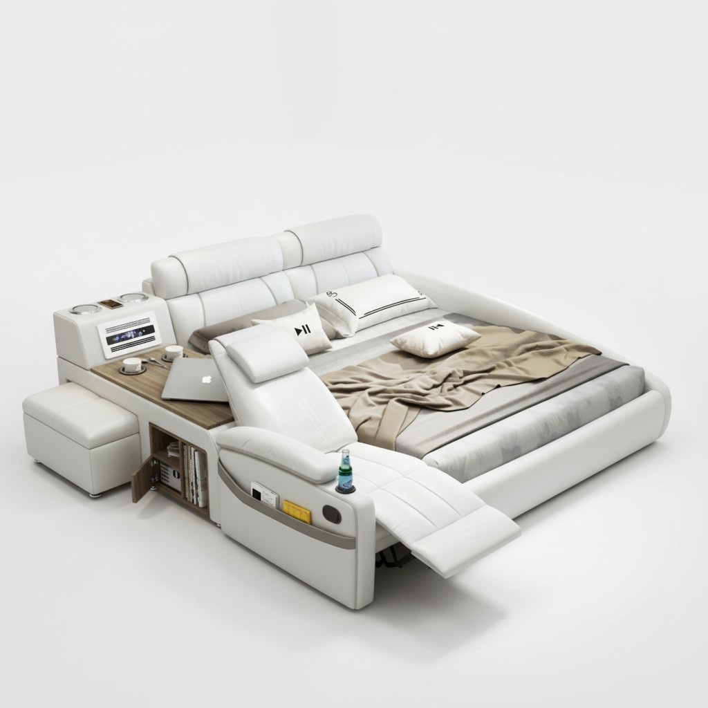 Design Bett XXL Big Betten Leder Hotel Polster 180x200cm Multifunktion Regal USB