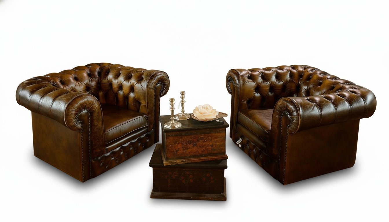 Design Chesterfield 1+1 Sofagarnitur Leder Beige Couch Polster Sessel Sofa