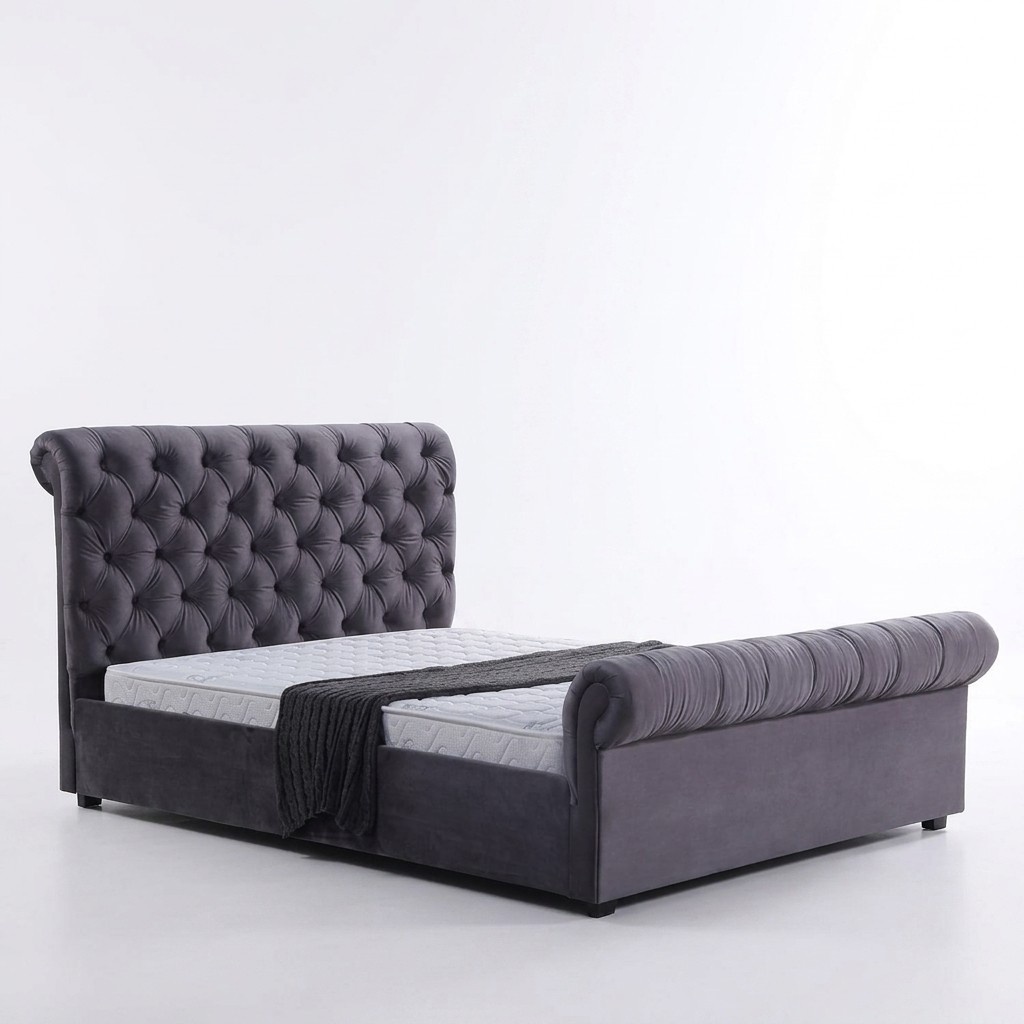 Design Chesterfield Bett Textil Leder Hotel Betten Schlafzimmer Neu Samt