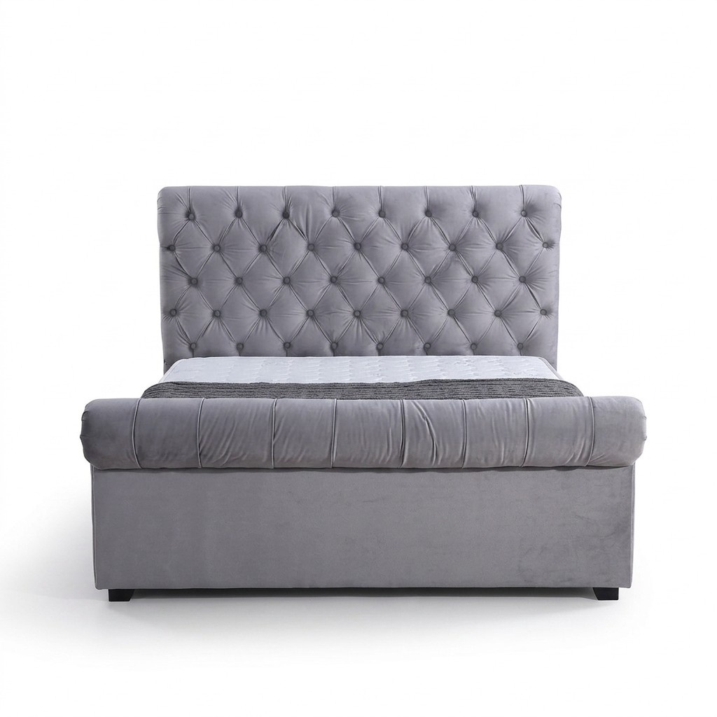 Design Chesterfield Bett Textil Polster Leder Hotel Betten Schlafzimmer Neu