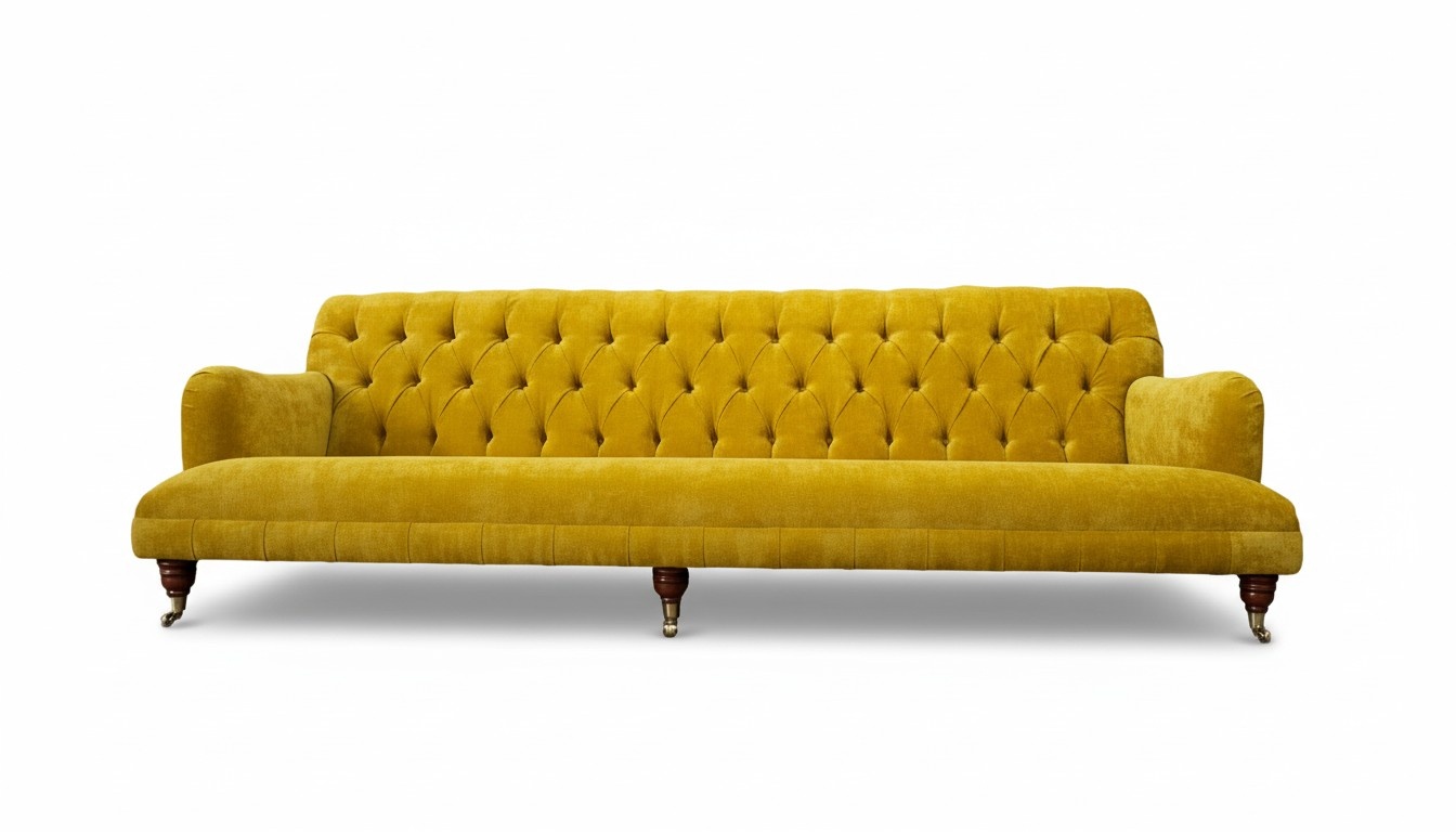 Design Chesterfield Chesterfield Textil Gelb 5 Sitzer Couch Polster