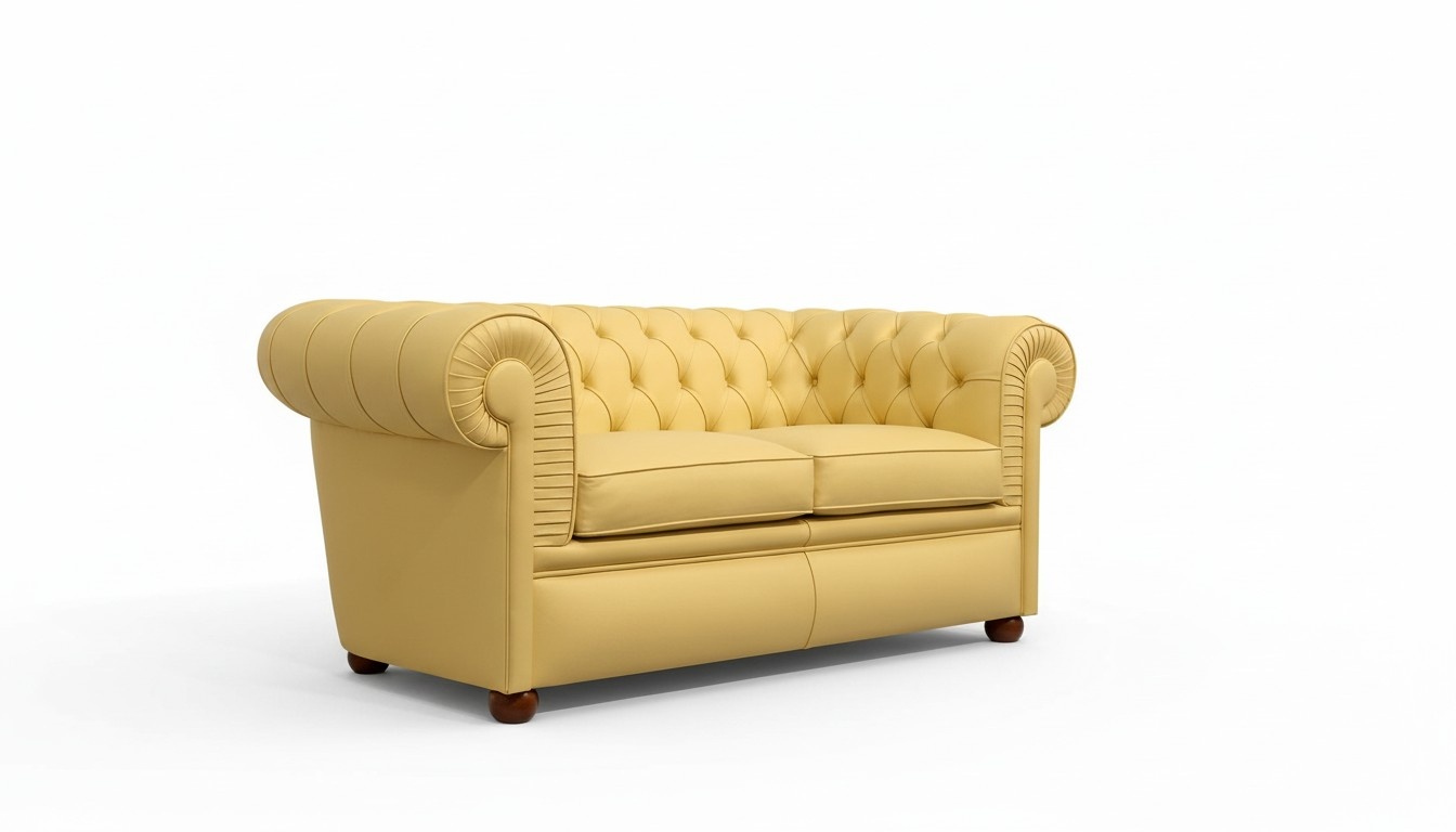 Design Chesterfield Sofa 2-Sitzer Gelb Couch Polster Leder Sofas Wohnzimmer