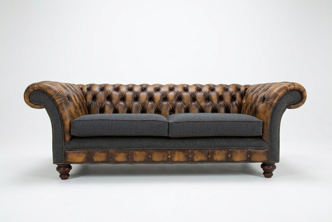 Design Chesterfield Sofa 3 Couch Sofa Set Stoff Polster Leder Dreisitzer Couchen