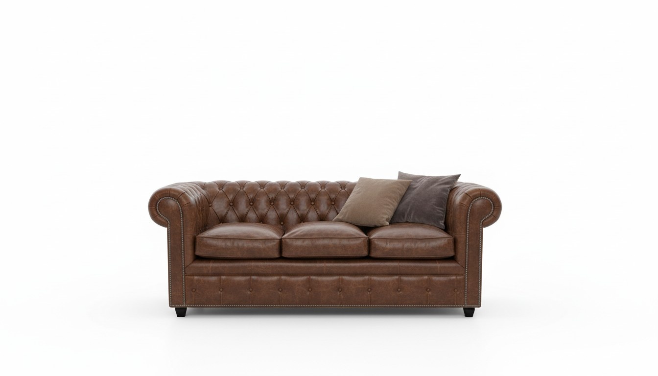 Design Chesterfield Sofa 3-Sitzer Braun Couch Polster Leder Sofas