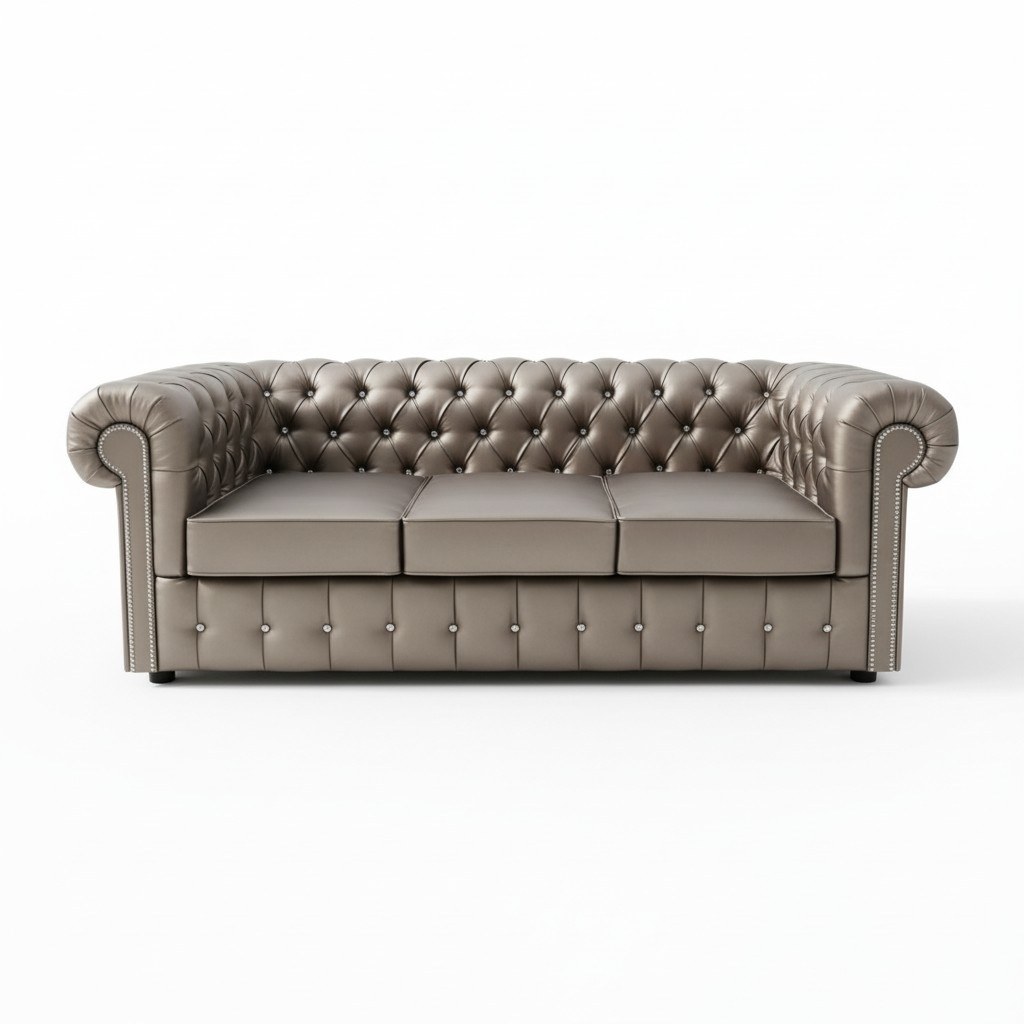 Design Chesterfield Sofa 3-Sitzer Gold Couch Polster Leder Sofas Wohnzimmer