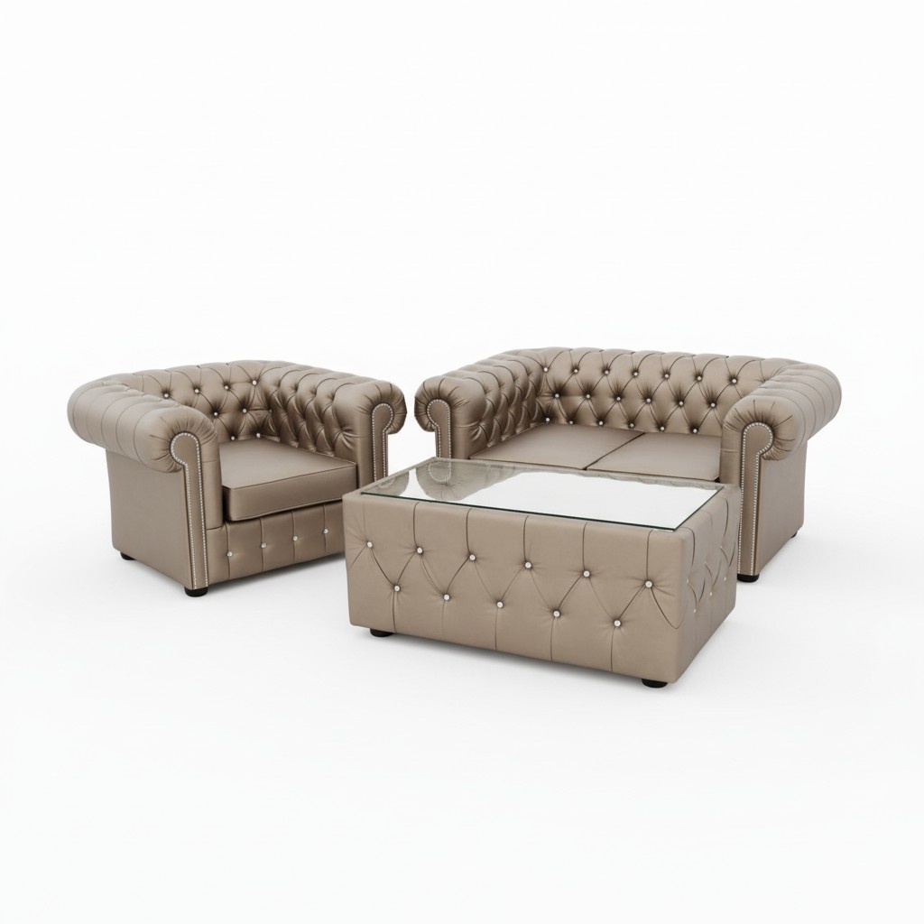 Design Chesterfield Sofagarnitur 2+1 + Couchtisch Couch Polster Gold Sofa