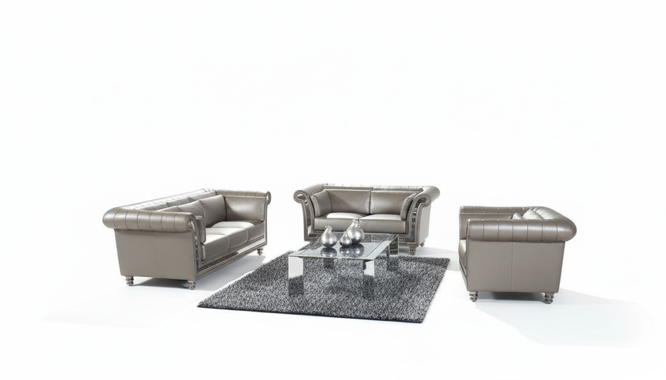 Design Chesterfield Sofagarnitur 3+2+1 Couch Leder Silver Couch Polster Neu