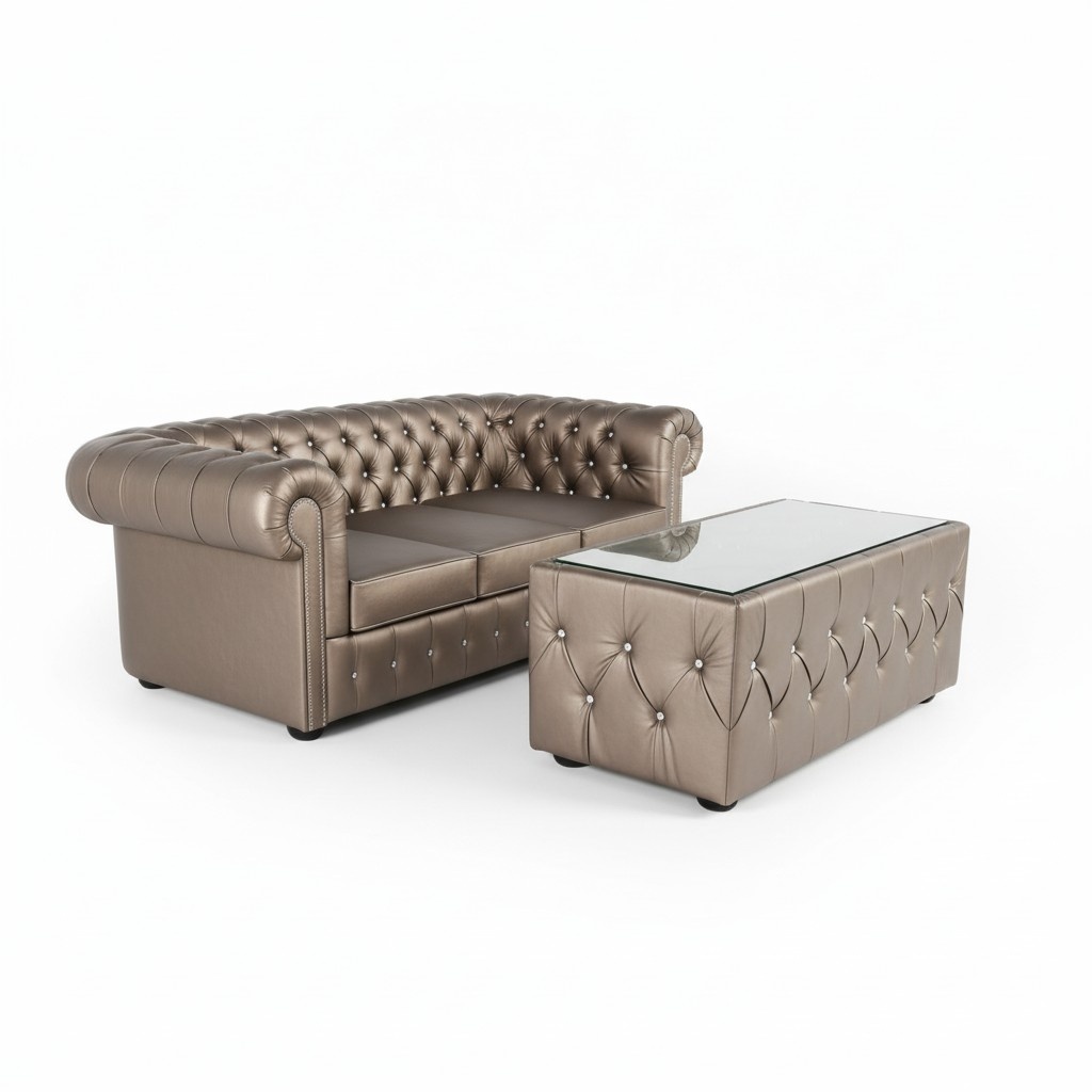Design Chesterfield Sofagarnitur 3 + Couchtisch Couch Leder Polster Gold