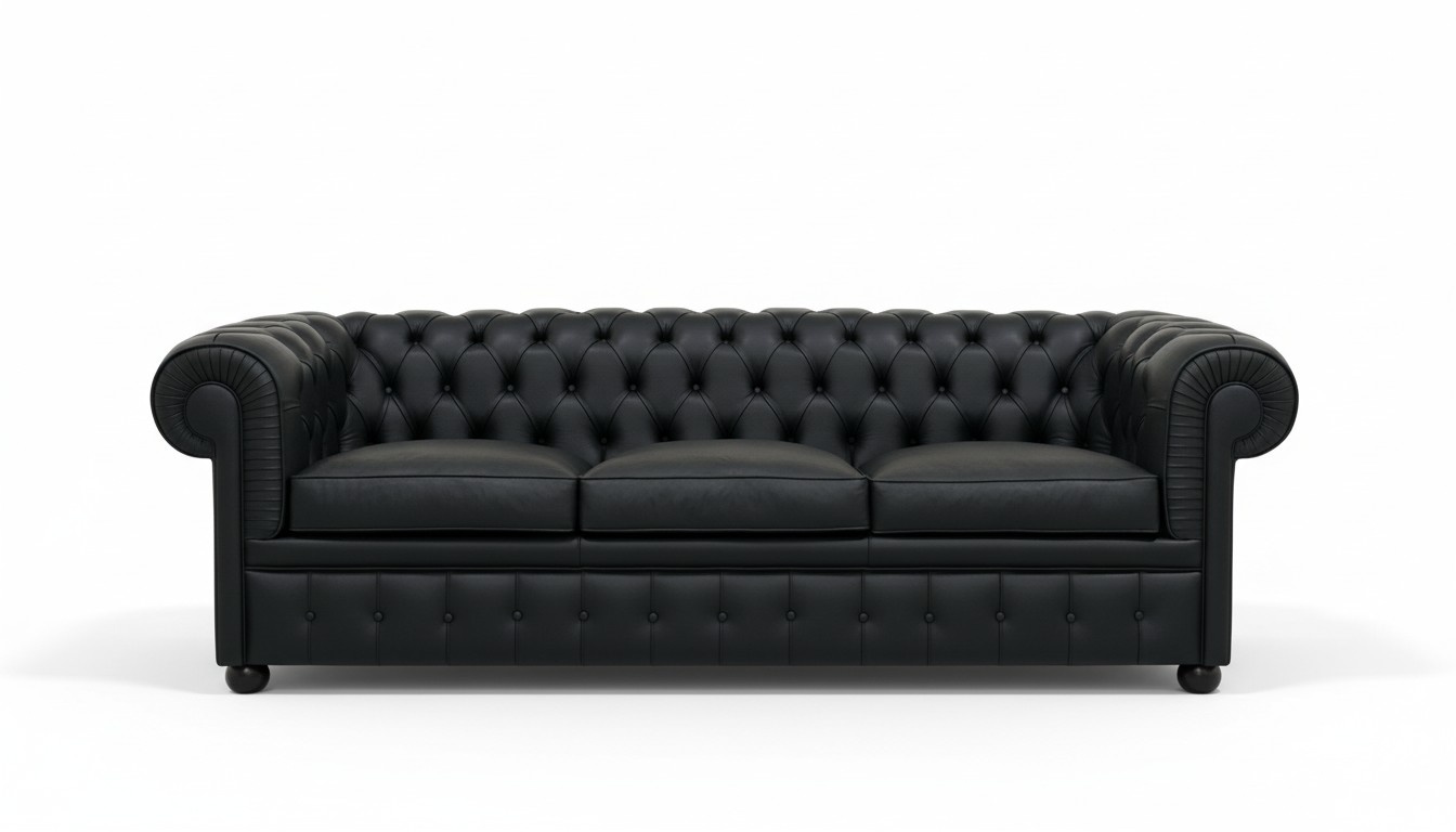 Design Chesterfield Sofagarnitur 3-Sitzer Leder Couch Schwarz Polster
